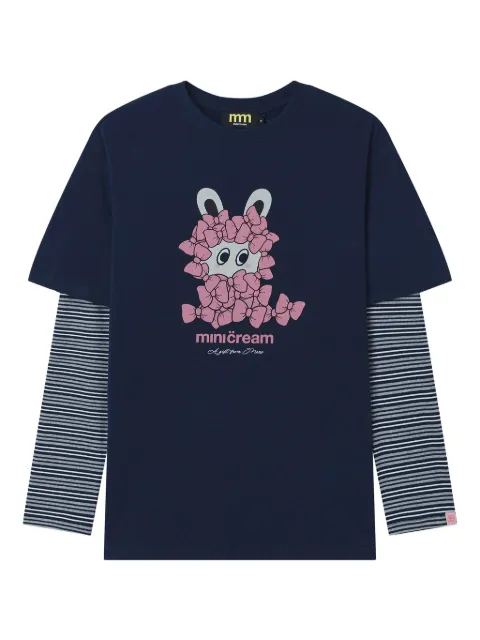 Mini Cream striped long-sleeve top