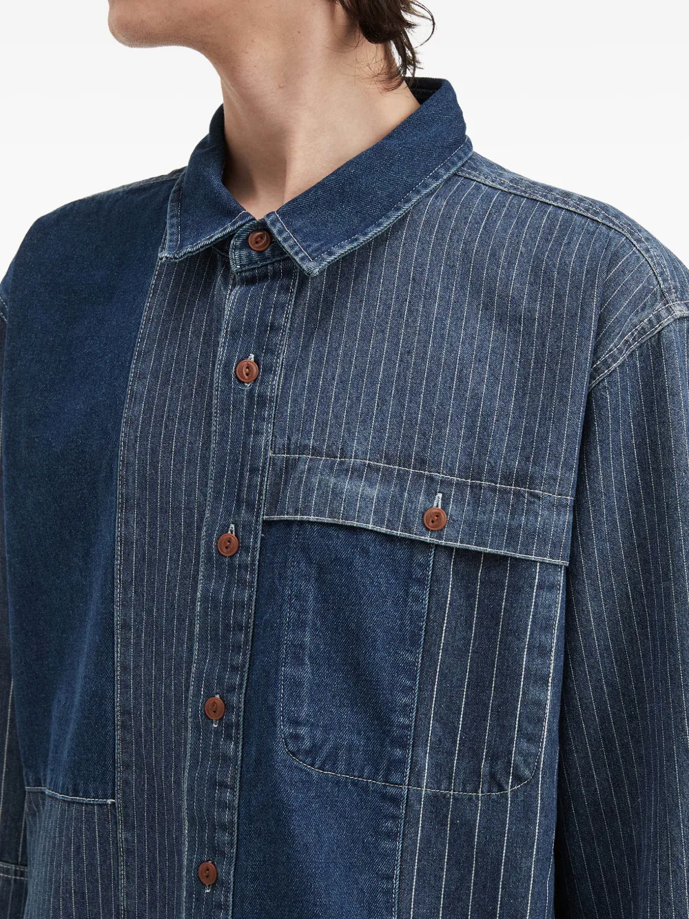 Aftermaths Pinstriped Denim Shirt In Blue