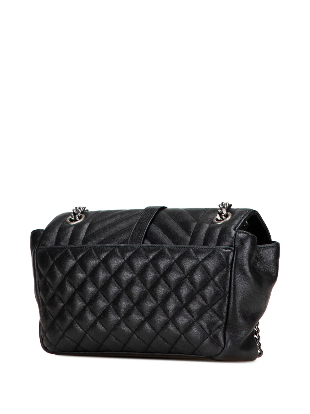 Pre-owned Saint Laurent 2016 Medium Sheepskin Triquilt Monogram College Bag Shoulder Bag In Black