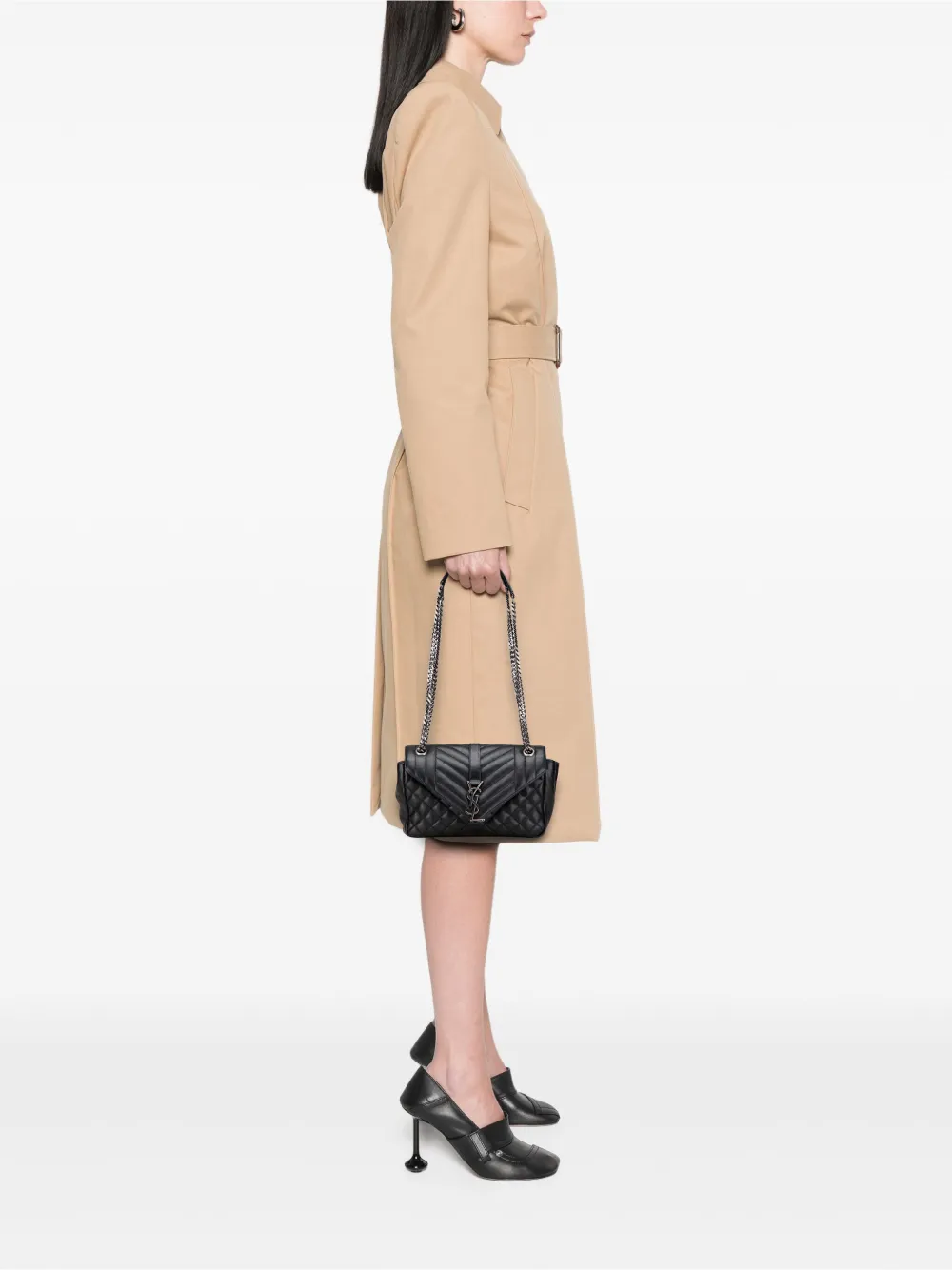 Pre-owned Saint Laurent 2016 Medium Sheepskin Triquilt Monogram College Bag Shoulder Bag In Black