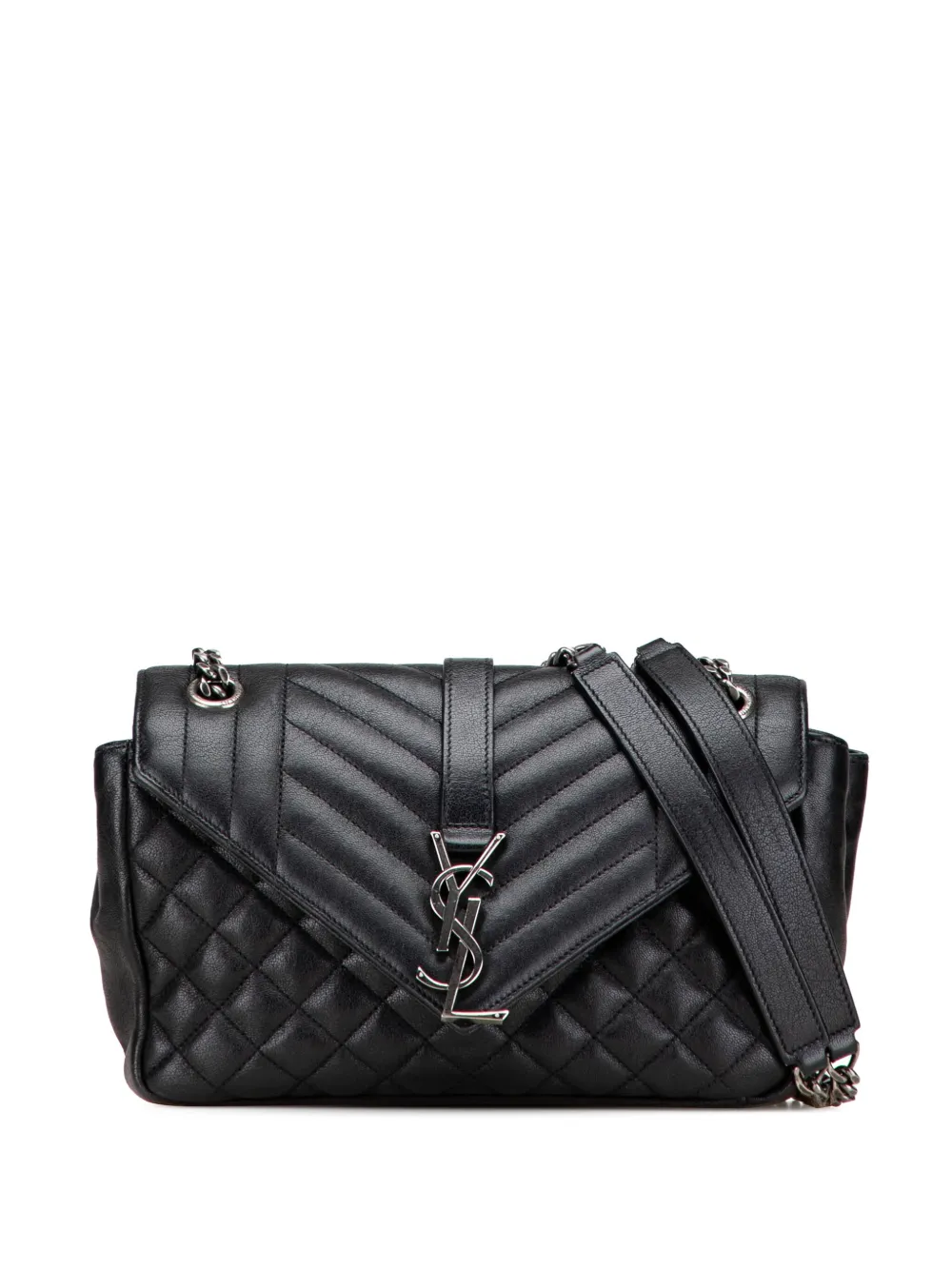 Pre-owned Saint Laurent 2016 Medium Sheepskin Triquilt Monogram College Bag Shoulder Bag In Black