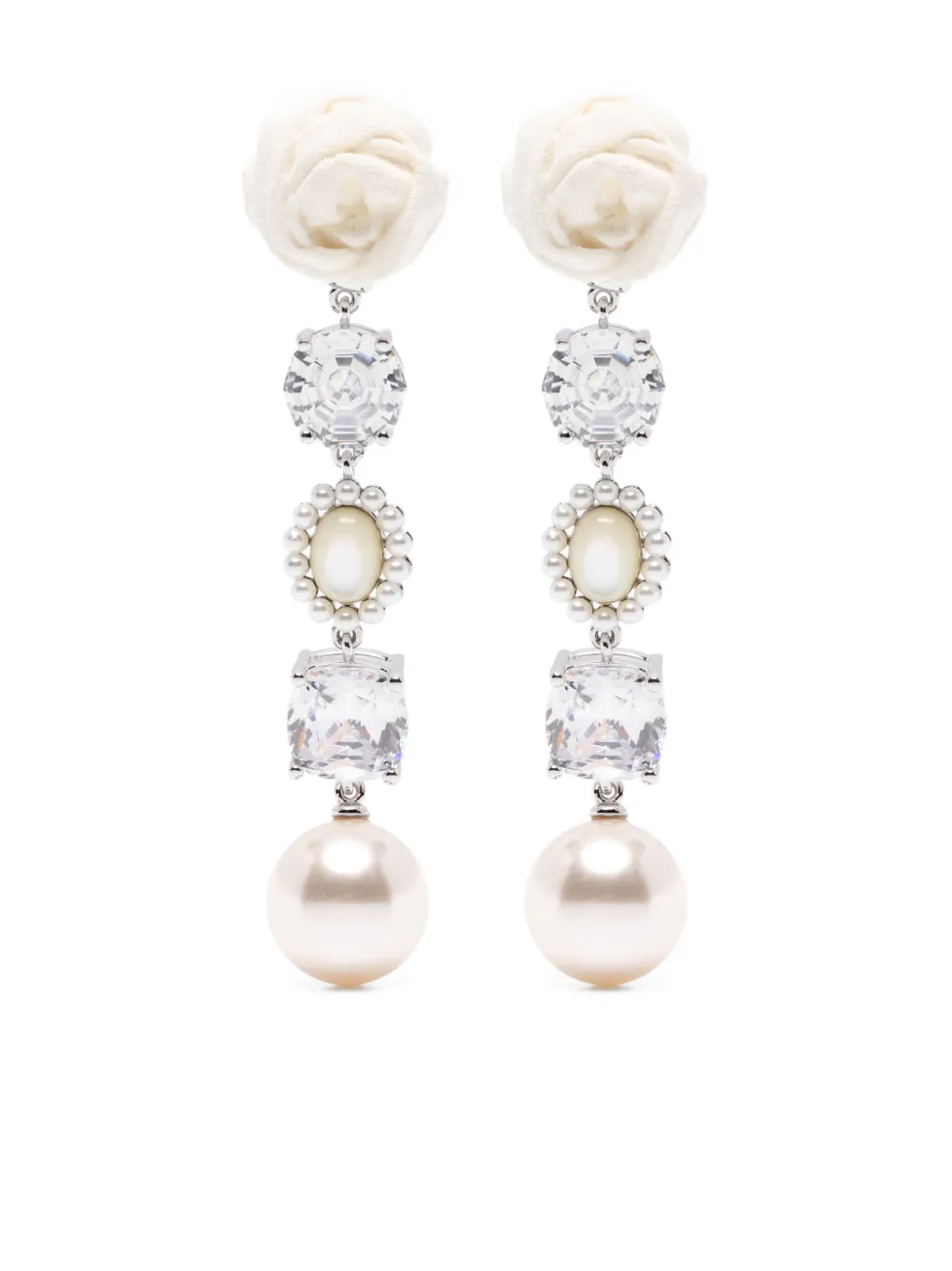 SHUSHU/TONG crystl-embellishment pearl drop earrings | Silver | Image 1