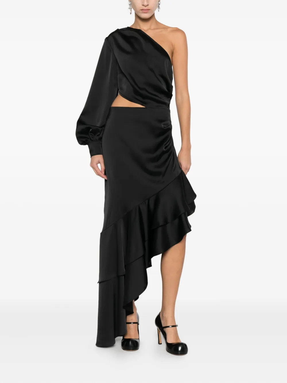 RHIZOME Aruna ruffle-hem midi dress - Zwart