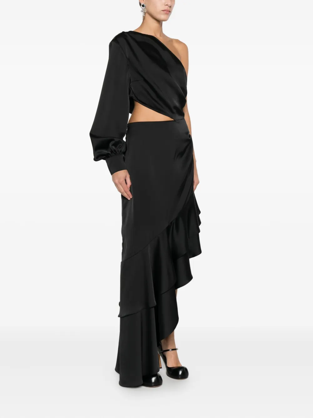 Rhizome Aruna Ruffle-hem Midi Dress In Black
