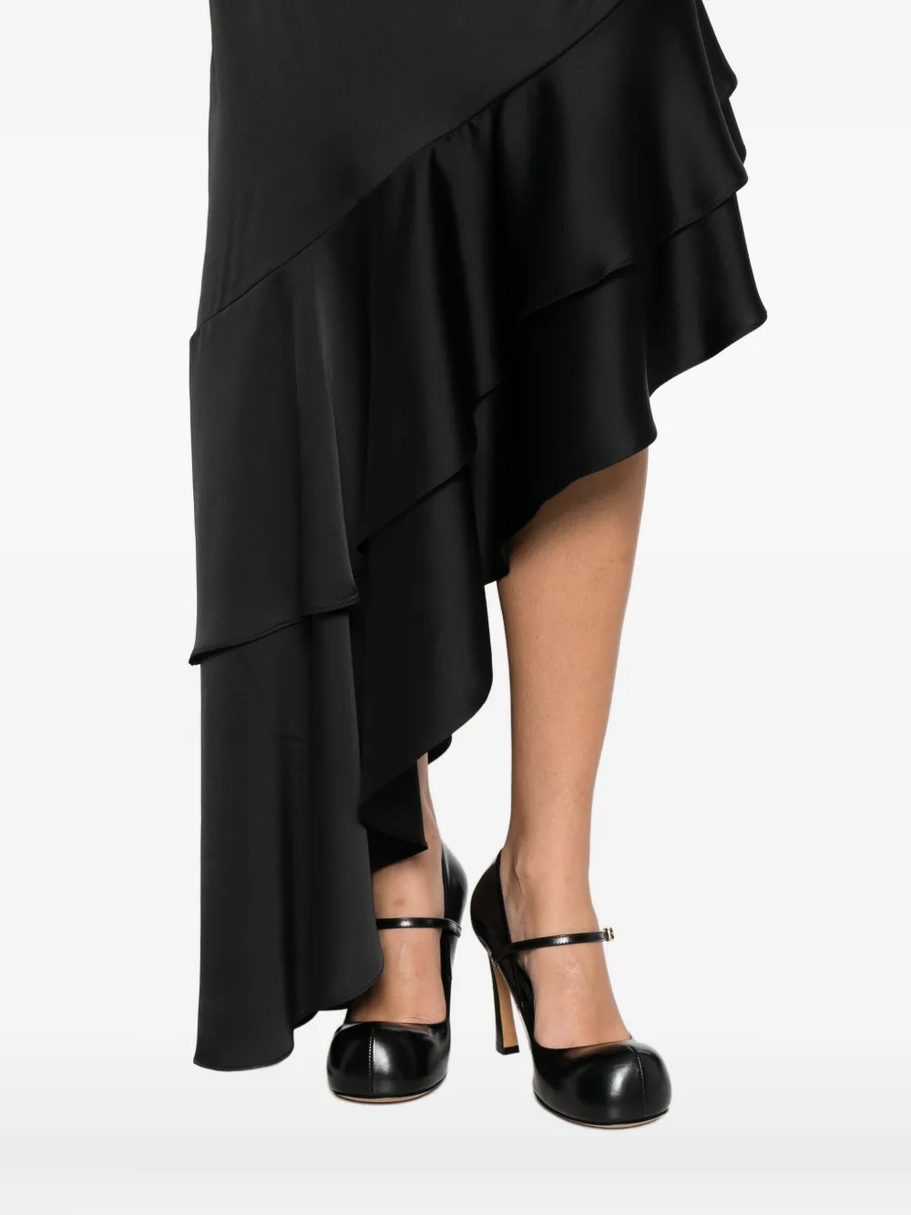 Rhizome Aruna Ruffle-hem Midi Dress In Black