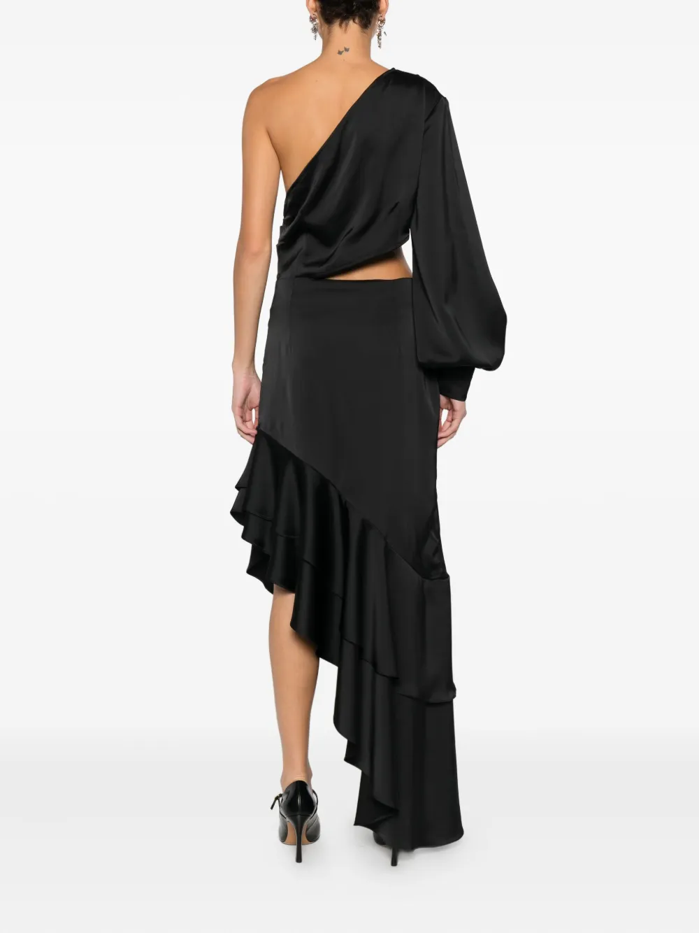 Rhizome Aruna Ruffle-hem Midi Dress In Black