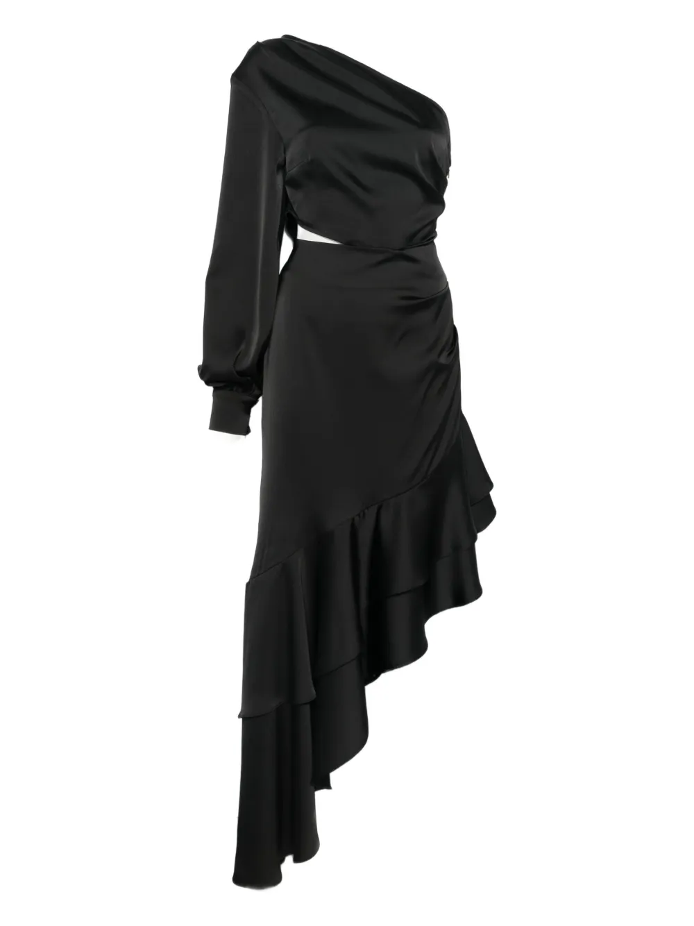Rhizome Aruna Ruffle-hem Midi Dress In Black