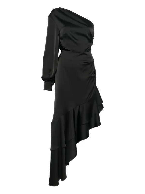 Rhizome Aruna Ruffle-Hem Midi Dress - Black