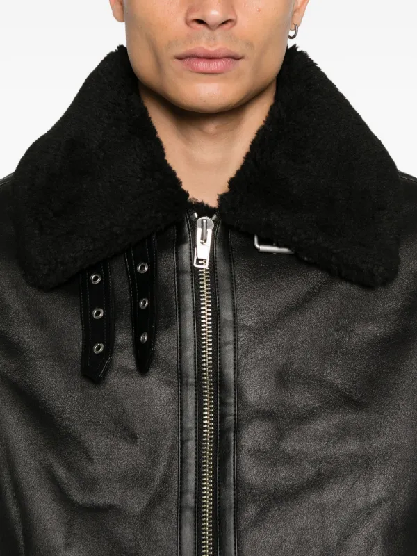Dunst ファー付き黒レザージャケット DUNST シアリングカラー ジップ ジャケット | ブラック | FARFETCH JP