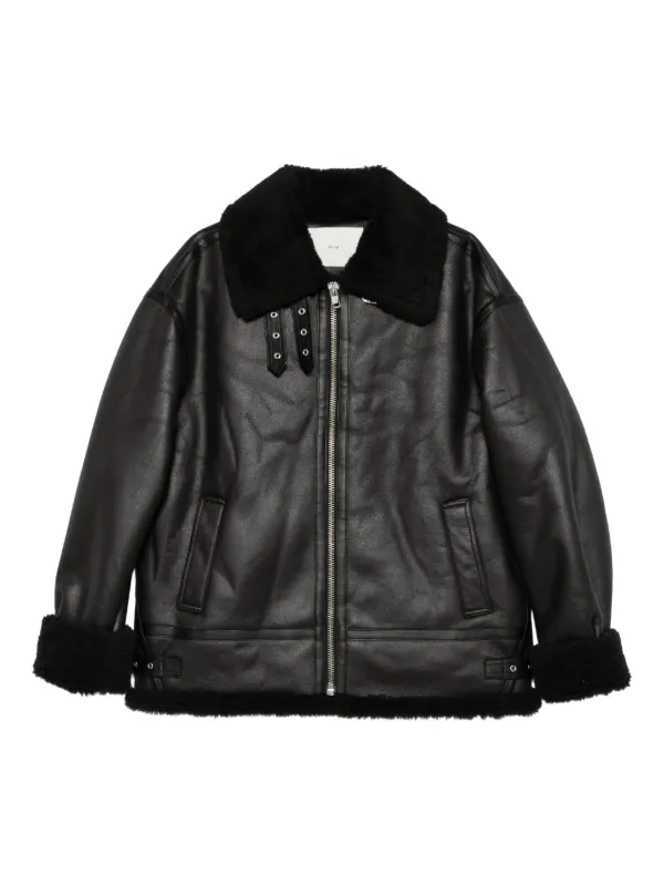 Dunst ファー付き黒レザージャケット DUNST シアリングカラー ジップ ジャケット | ブラック | FARFETCH JP