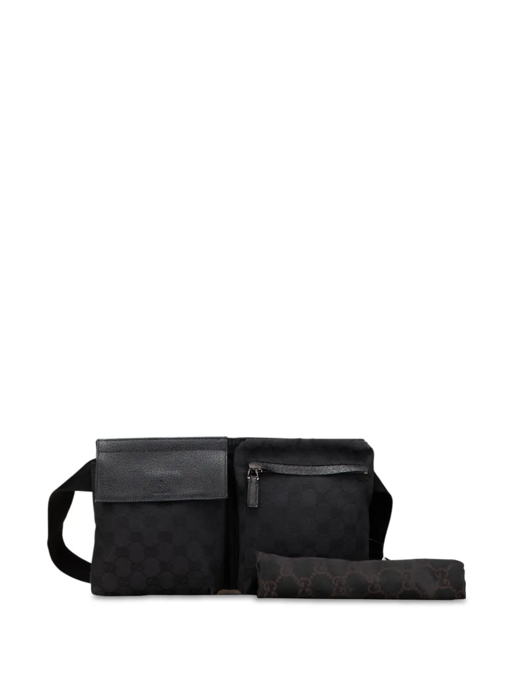 Gucci（グッチ）GGキャンバス × レザー ダブルポケット ベルトバッグ Gucci Pre-Owned 2000-2015 GGキャンバス ダブル ポケット ベルト