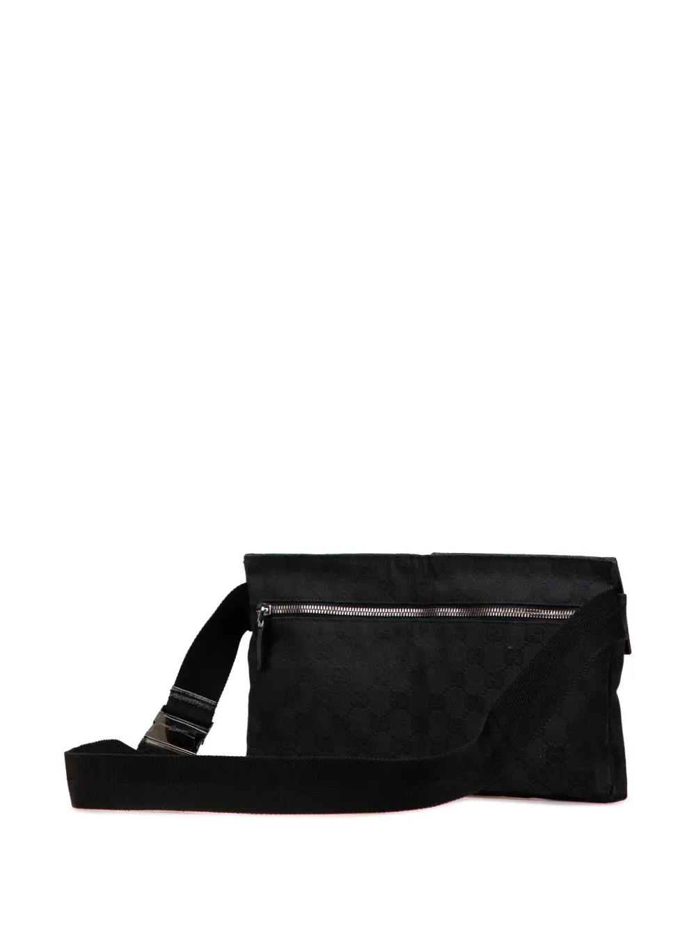 Pre-owned Gucci 2000-2015 Gg Canvas Double Pocket Belt Bag In Black