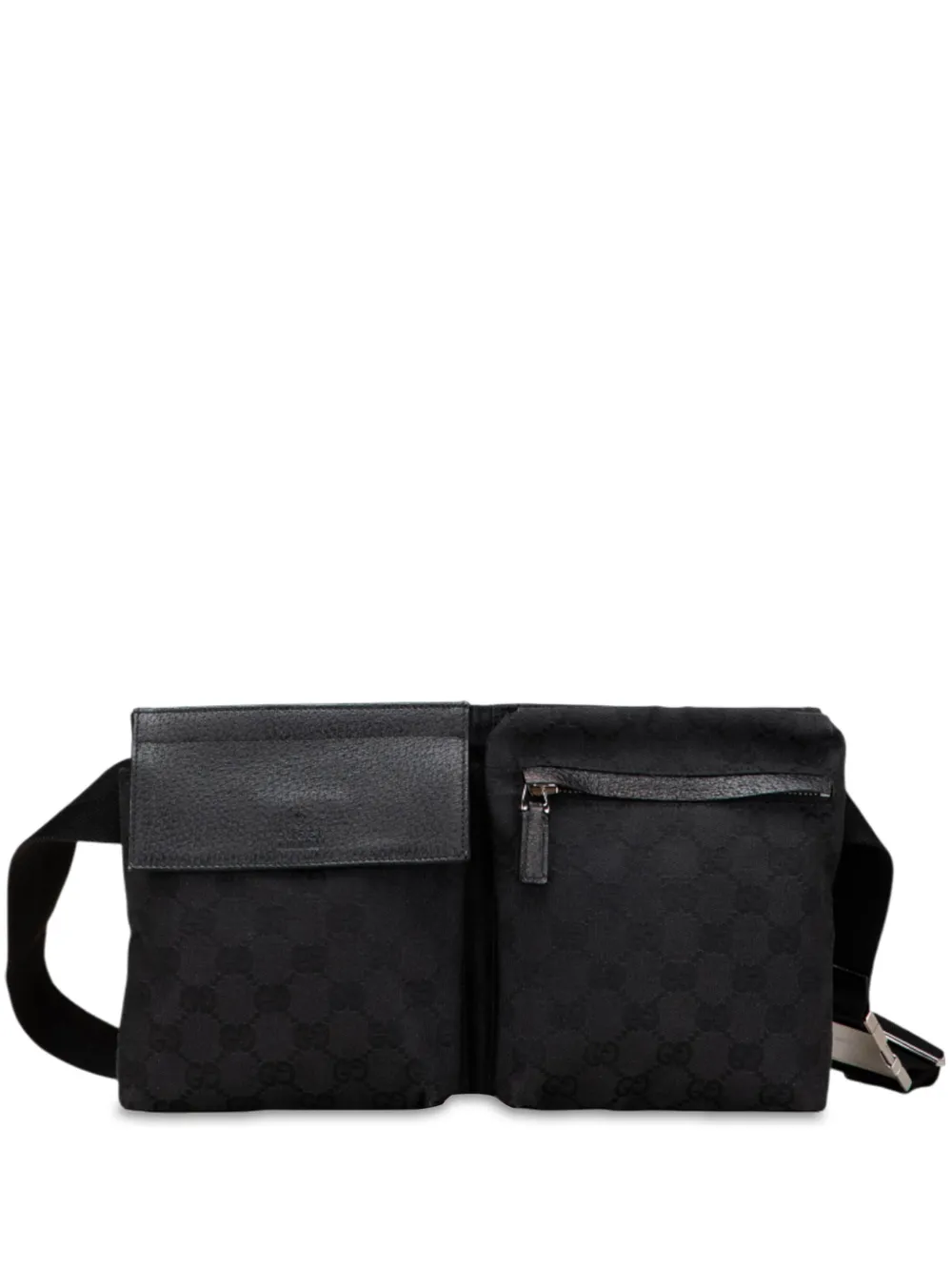 Pre-owned Gucci 2000-2015 Gg Canvas Double Pocket Belt Bag In Black