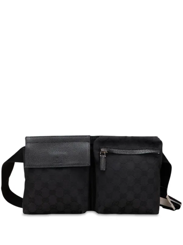 GUCCI オールドキャンバス ボディーバッグ ブラック ベルトバッグ Gucci Pre-Owned 2000-2015 GGキャンバス ダブル ポケット ベルト