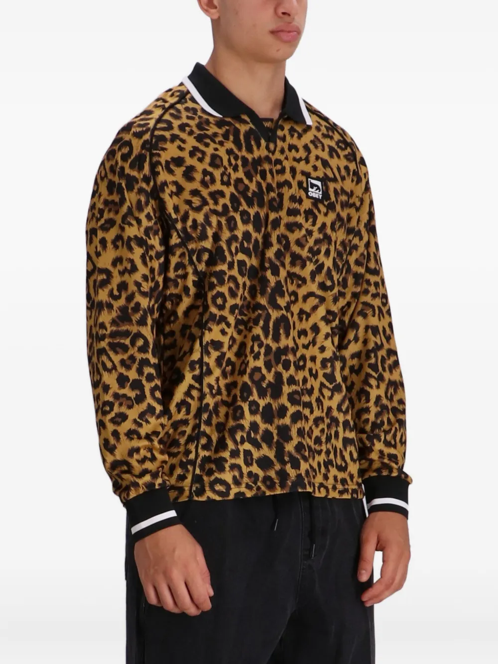 Obey Poloshirt met dierenprint en lange mouwen - Bruin