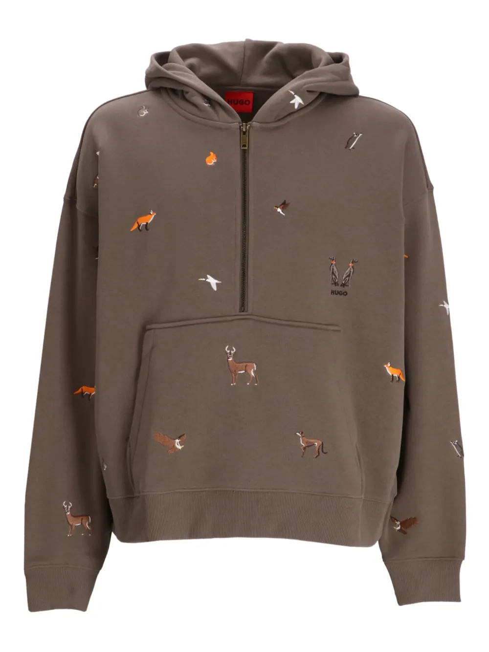 HUGO embroidered half-zip hoodie | Brown | Image 1