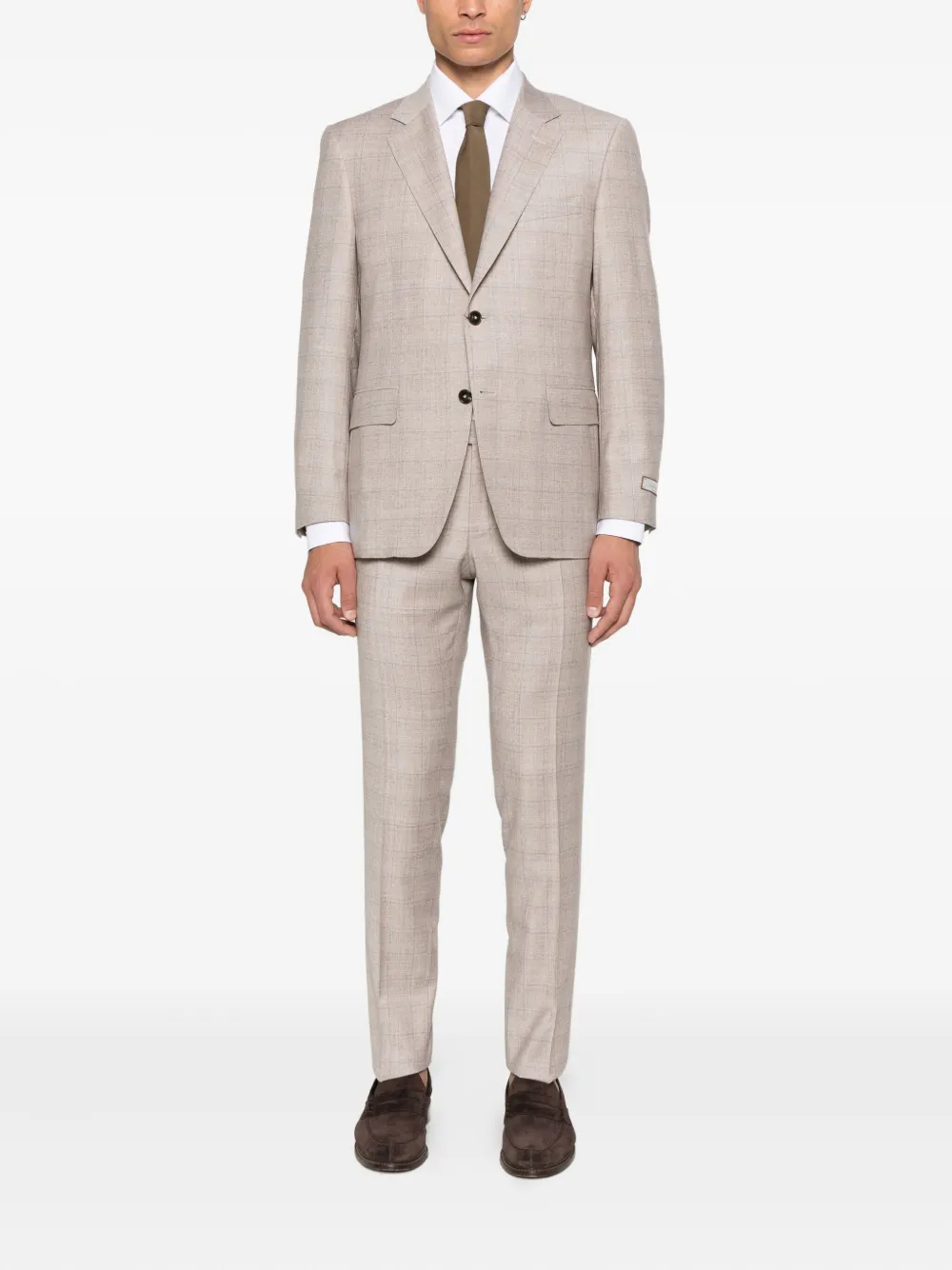 Canali Checked Single-breasted Suit In Neutral