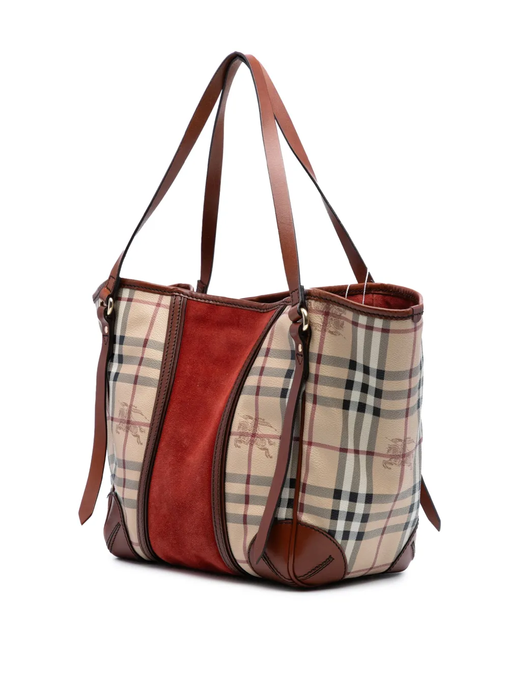 Pre-owned Burberry 2000-2017 Small Suede Trimmed Haymarket Check Coated Canvas Canterbury Tote Bag In Brown