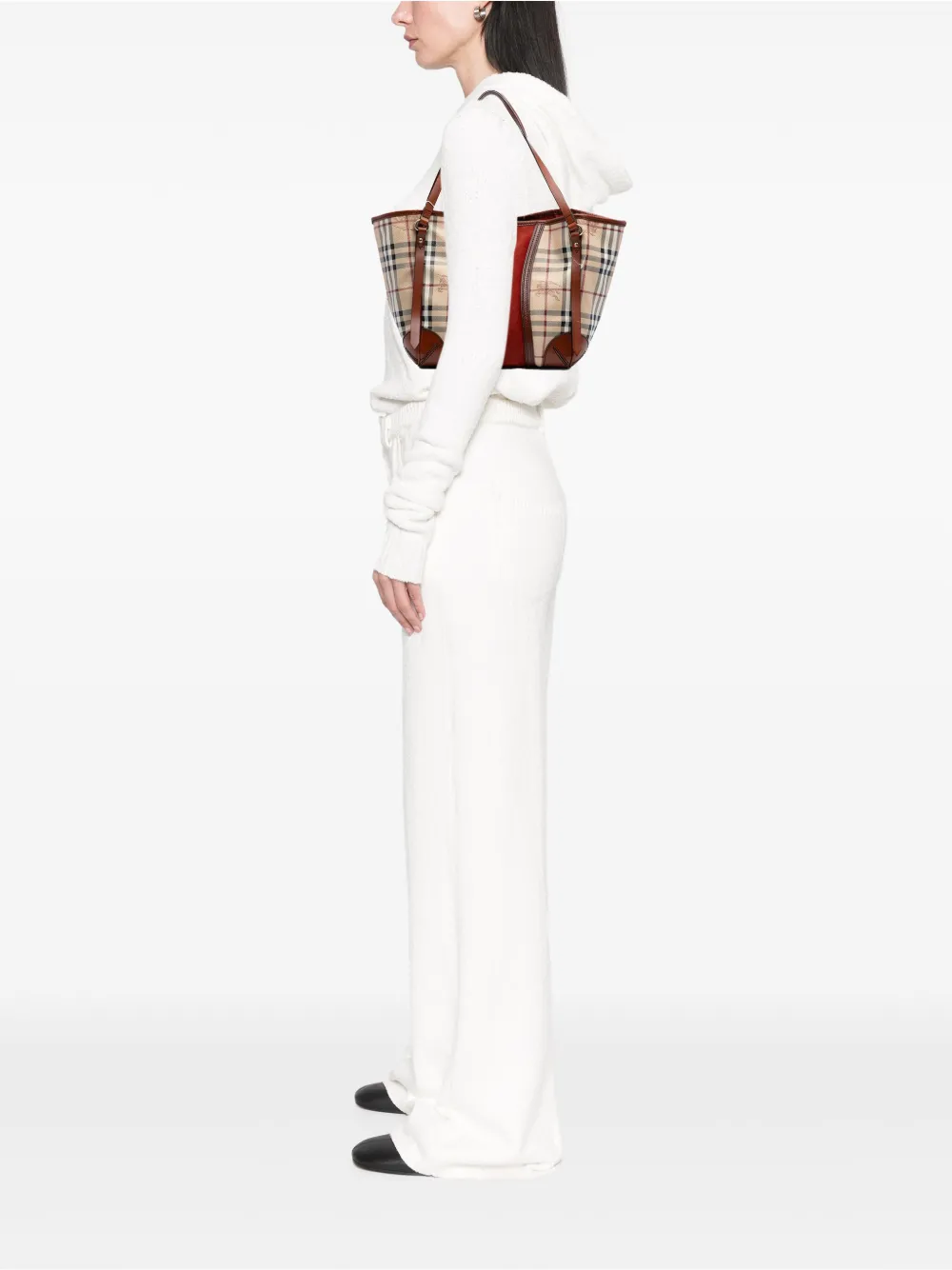 Pre-owned Burberry 2000-2017 Small Suede Trimmed Haymarket Check Coated Canvas Canterbury Tote Bag In Brown