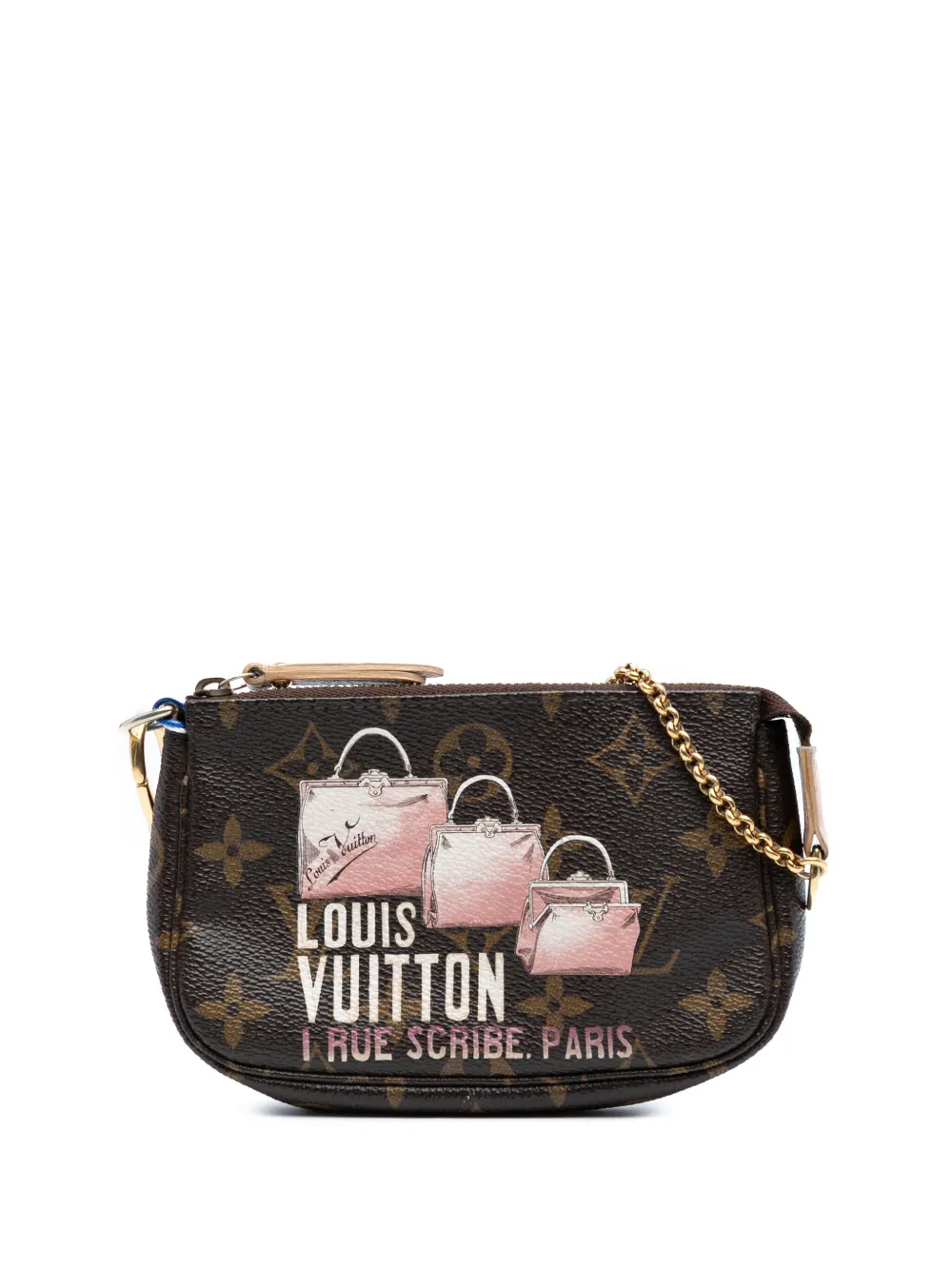 Pre-owned Louis Vuitton 2010 Monogram Affiche Mini Pochette Accessoires Handbag In Brown