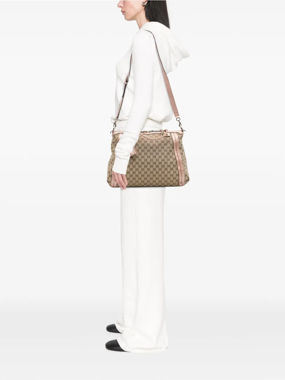 Pre-owned Gucci 2016-2025 Large Gg Canvas Bella Satchel In Brown