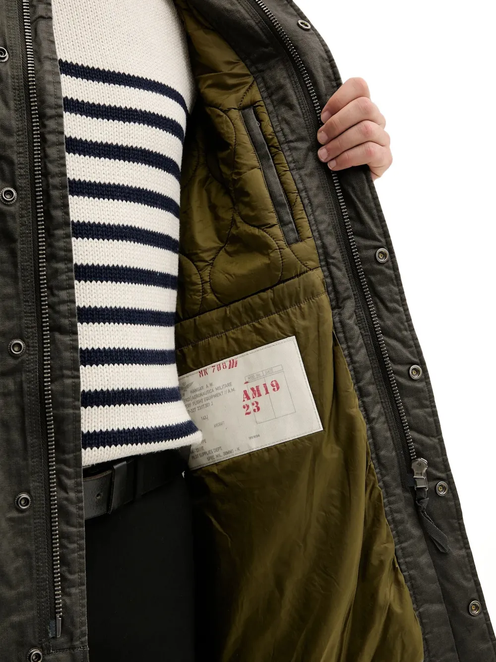 Aeronautica Militare Parka met lammy kraag en trekkoord Groen