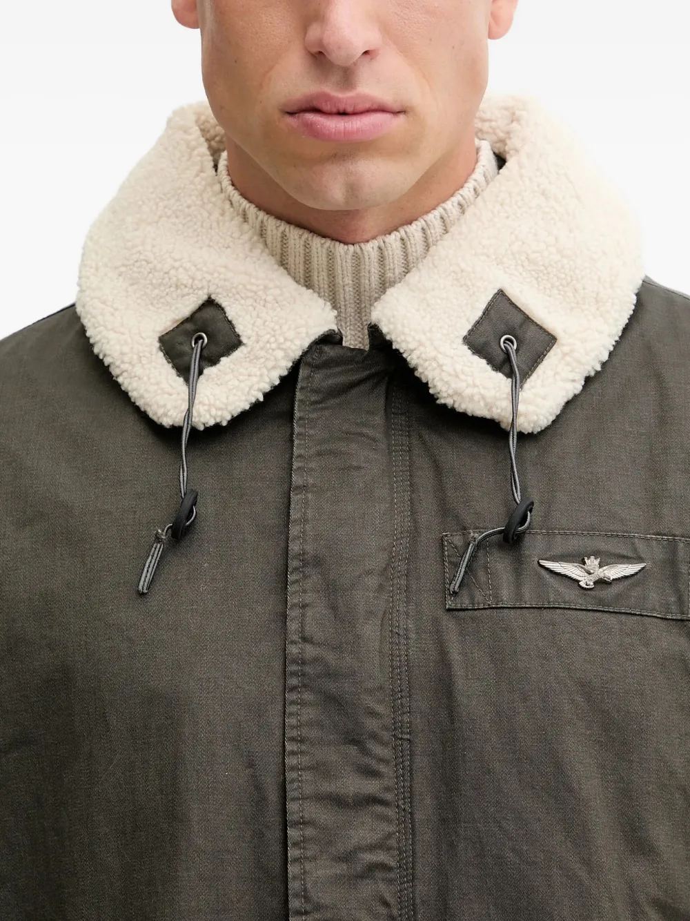 Aeronautica Militare Parka met lammy kraag en trekkoord Groen