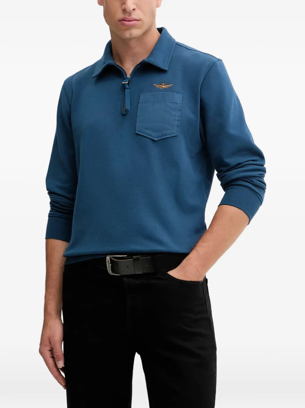 Aeronautica Militare half-zip logo-embroidered polo shirt - Blu
