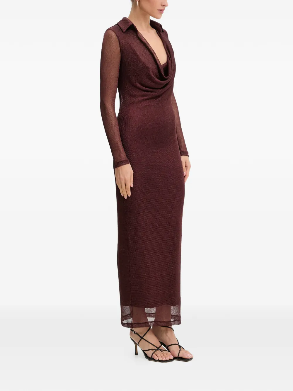 Bardot Lorel maxi-jurk met lange mouwen en col Rood