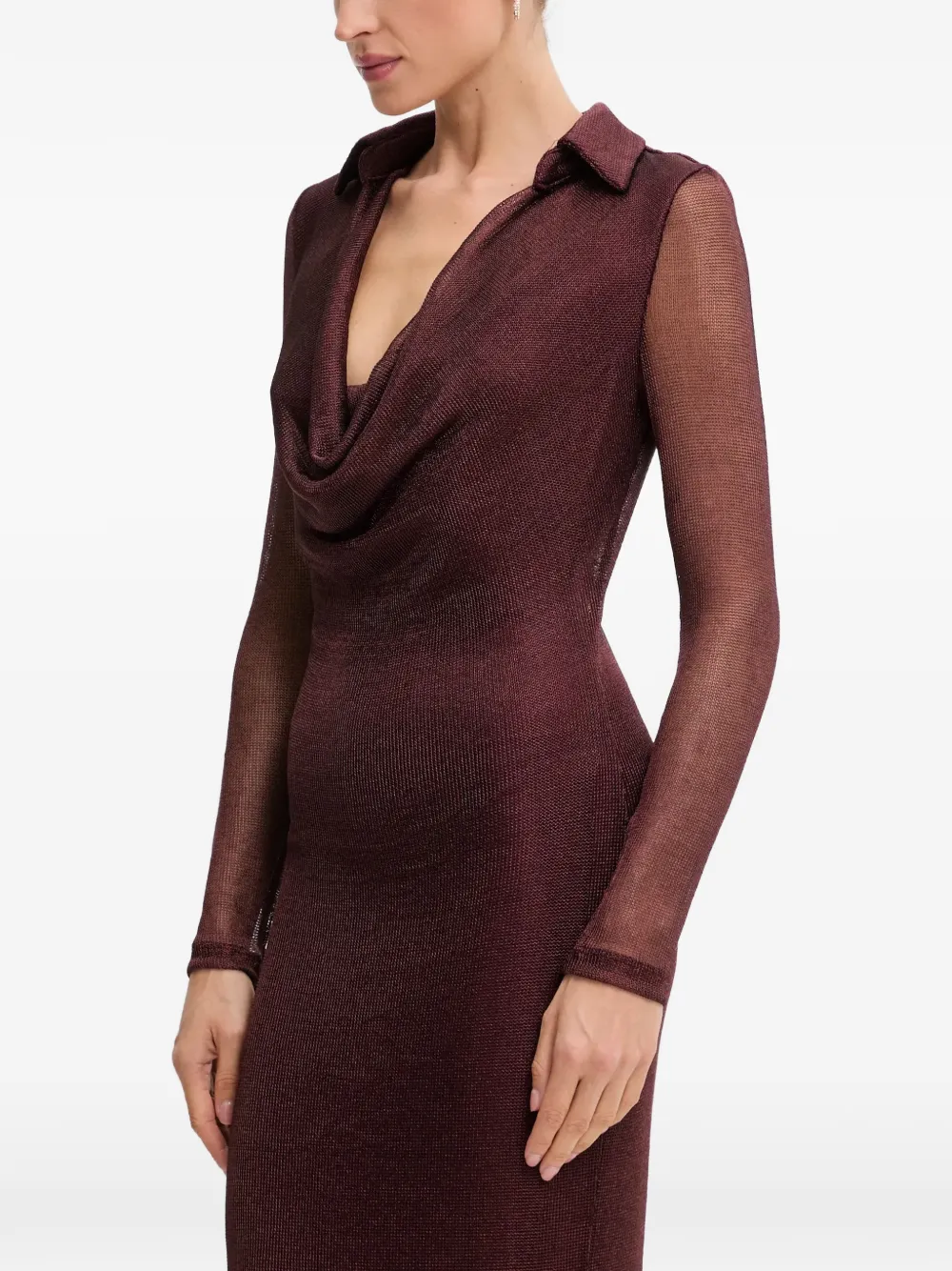 Bardot Lorel maxi-jurk met lange mouwen en col Rood