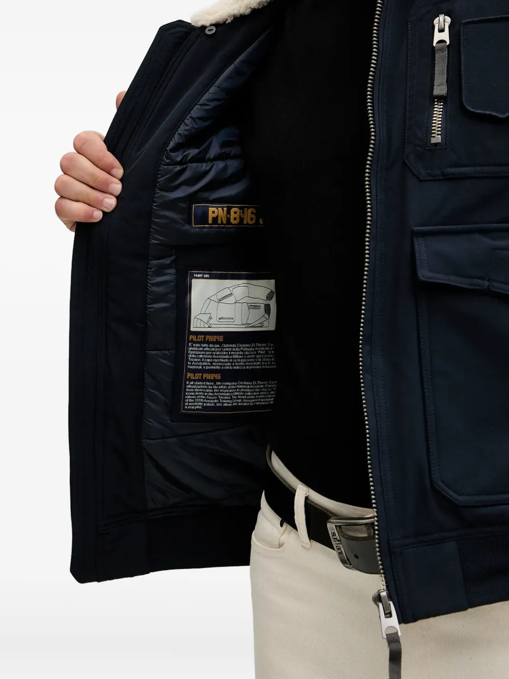 Aeronautica Militare Bomberjack met lammy kraag en meerdere zakken Blauw