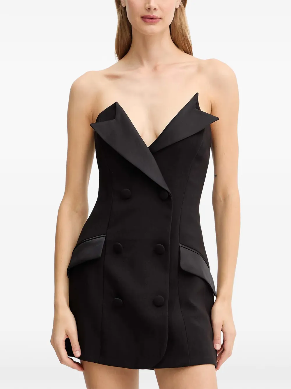 Bardot Arvess strapless mini-jurk met dubbele rij knopen Zwart