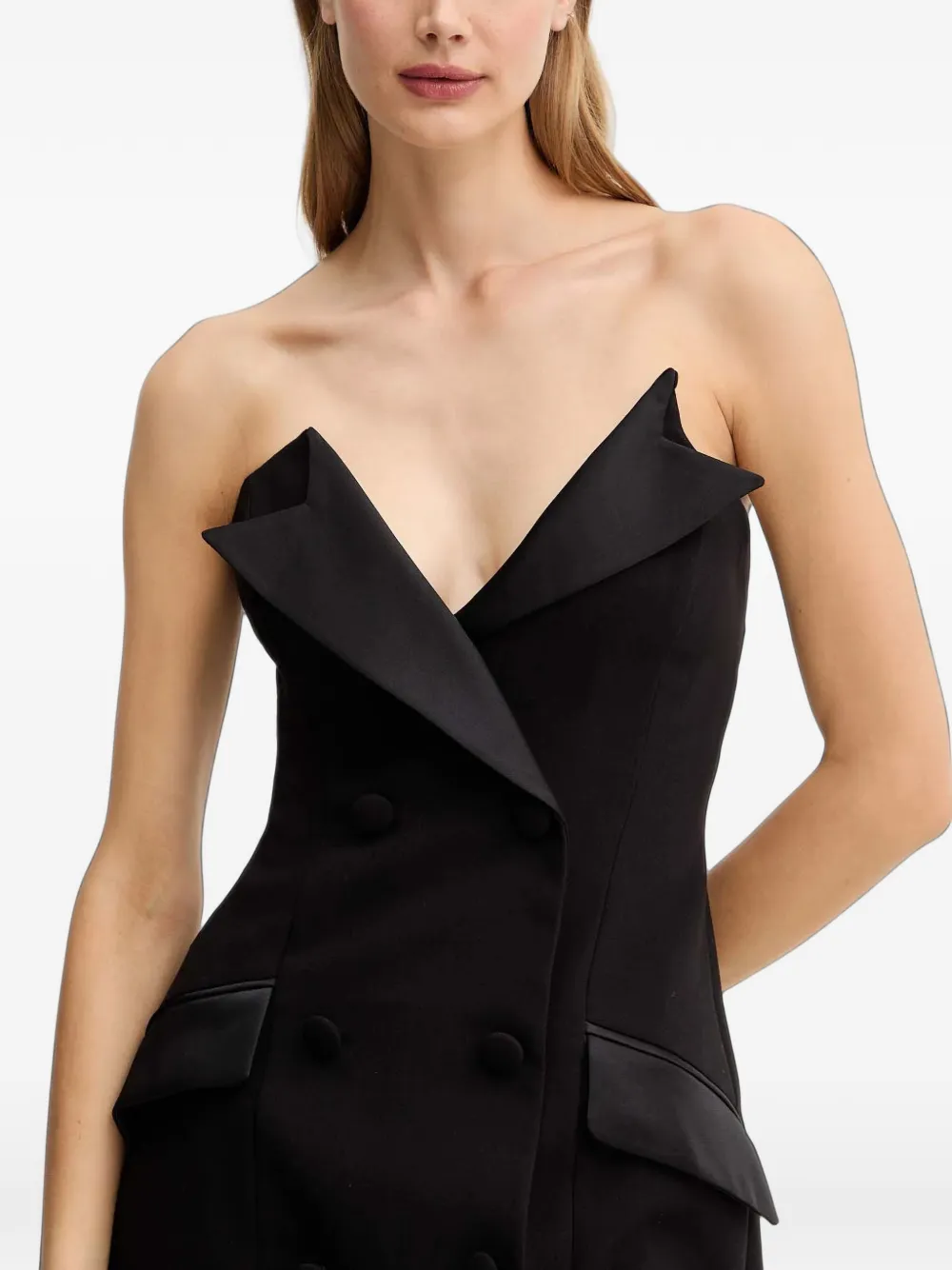Bardot Arvess strapless mini-jurk met dubbele rij knopen Zwart