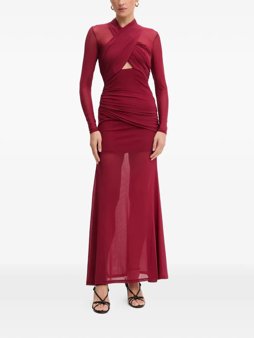 Bardot Veria long-sleeve ruched maxi dress - Rosso