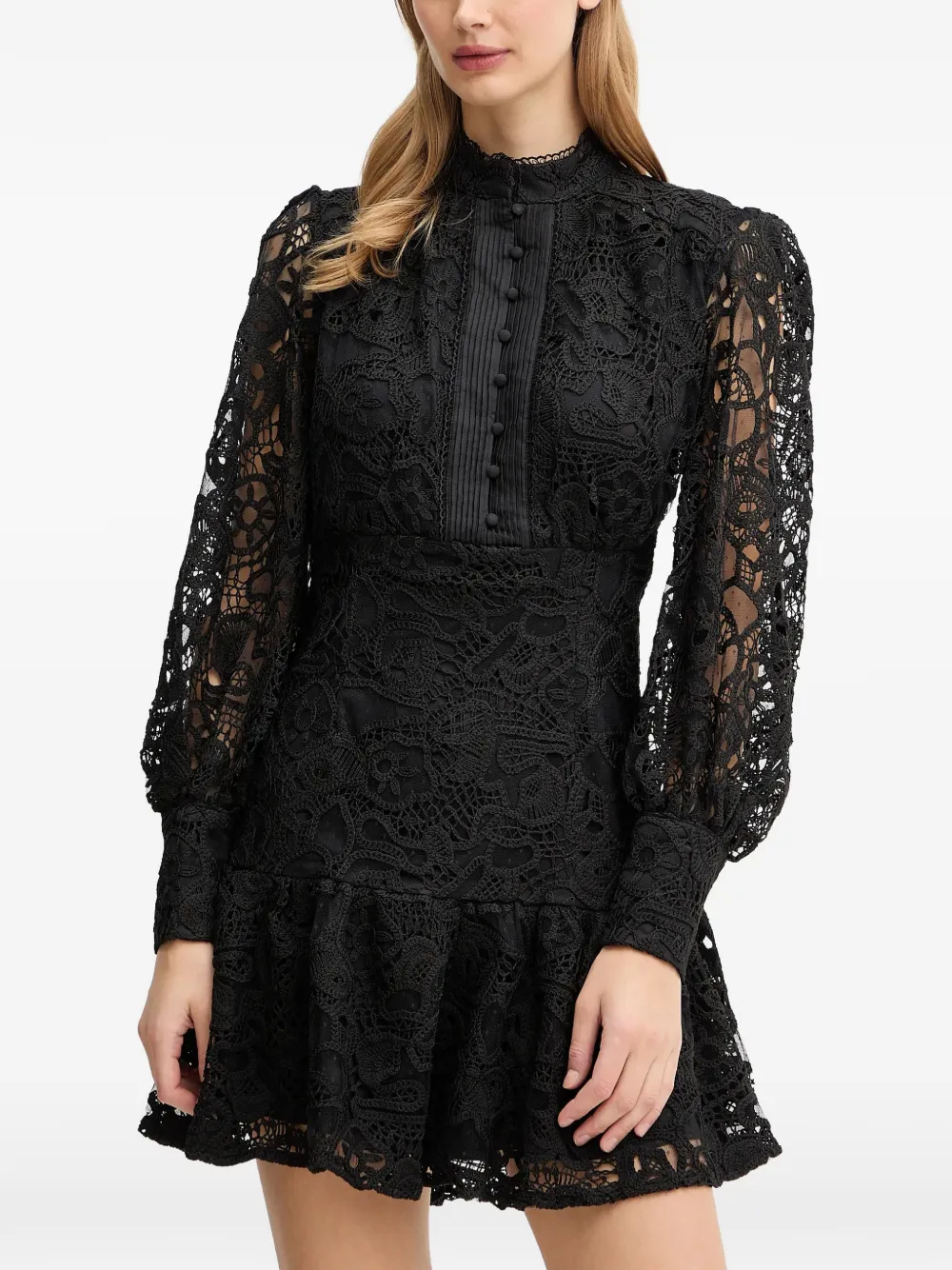 Bardot Remy all-over-lace button-up mini dress - Nero