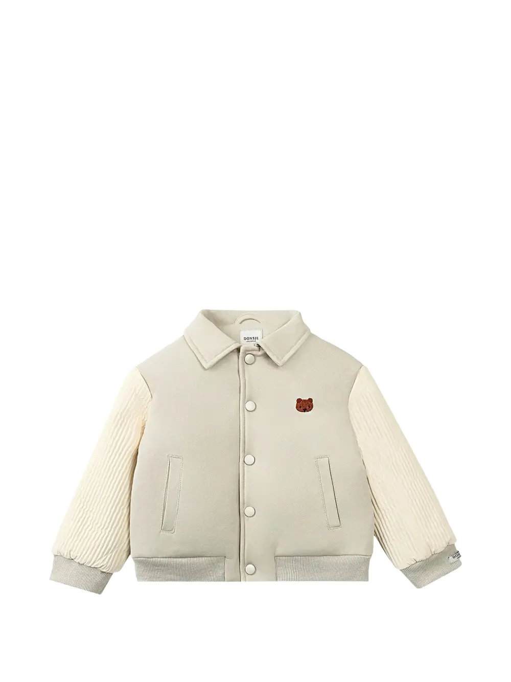 Donsje Kids' Textured Sleeve Bear Appliqué Jacket In Neutral