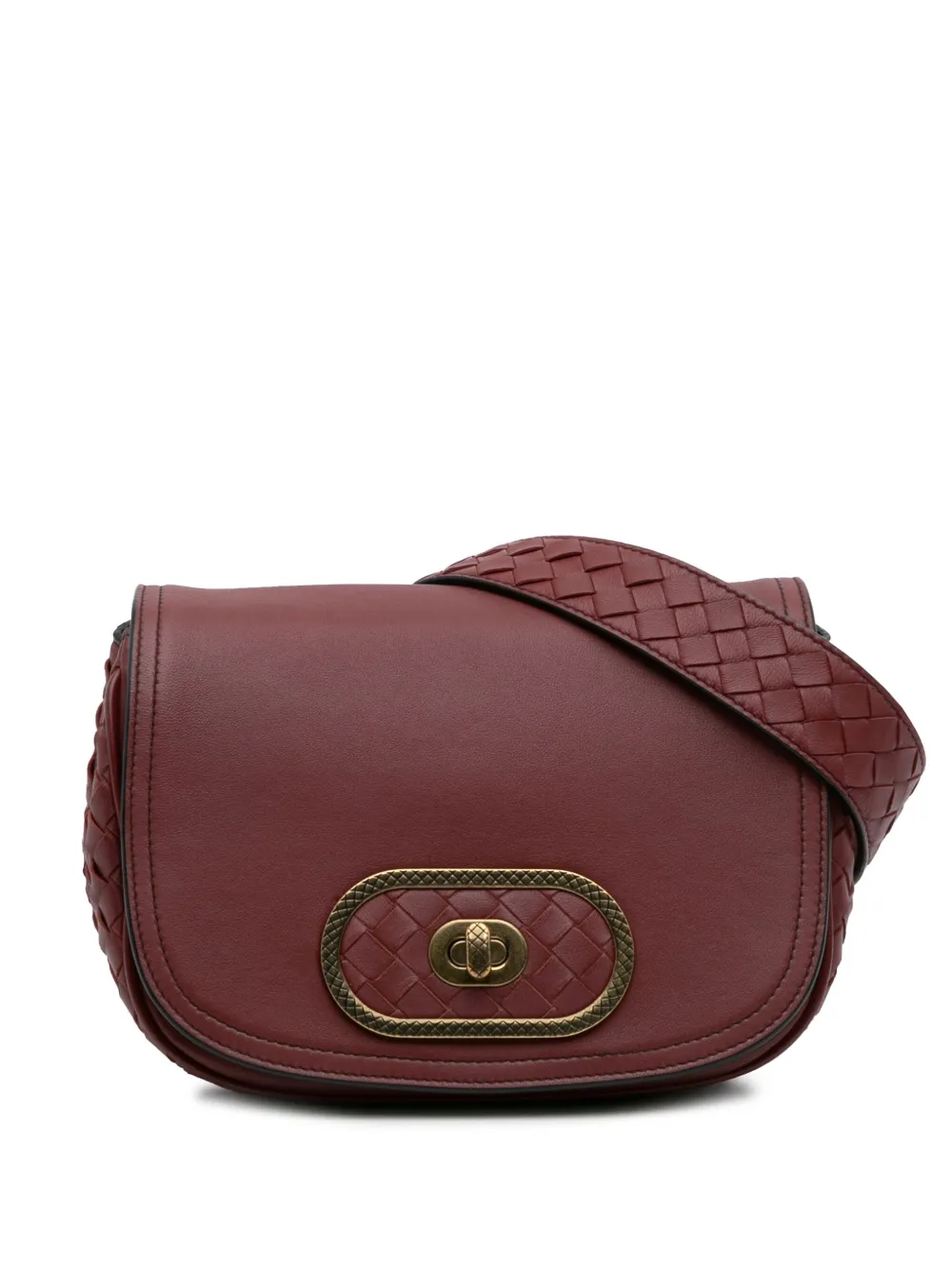 Pre-owned Bottega Veneta 2012-2025 Nappa Intrecciato Luna Crossbody Bag In Red