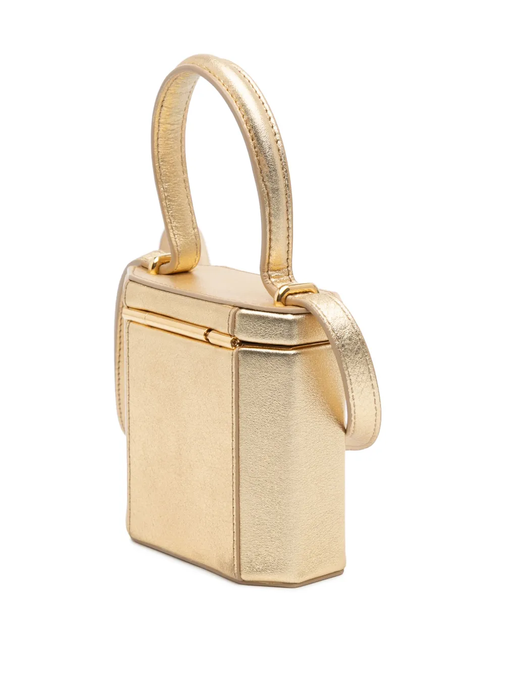 Pre-owned Celine 2022 Metallic Calfskin Triomphe Lock Bag Satchel In Gold