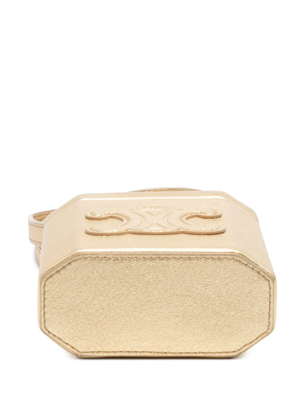 Pre-owned Celine 2022 Metallic Calfskin Triomphe Lock Bag Satchel In Gold