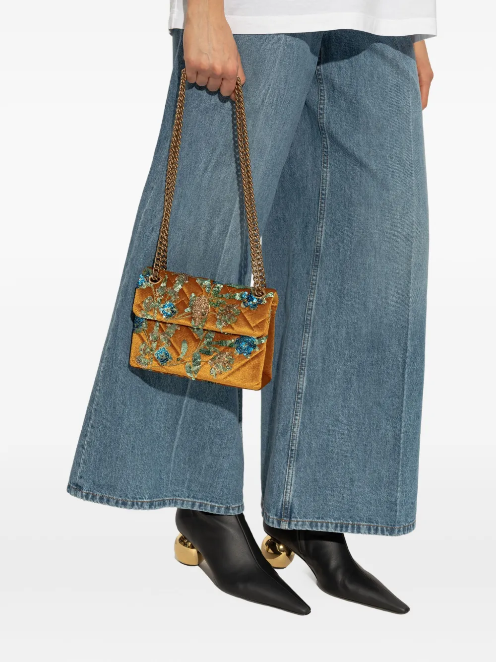 Kurt Geiger Mini Velvet Kensington Sequin-embellished Quilted Shoulder Bag In Brown