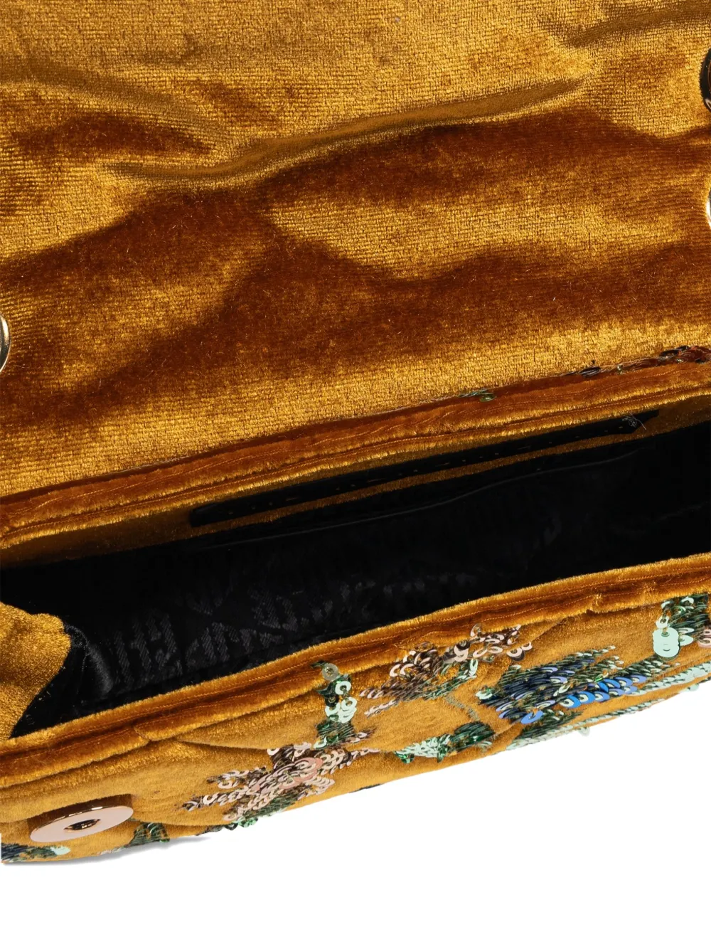 Kurt Geiger London Kensington fluwelen gewatteerde mini-schoudertas met pailletten Bruin