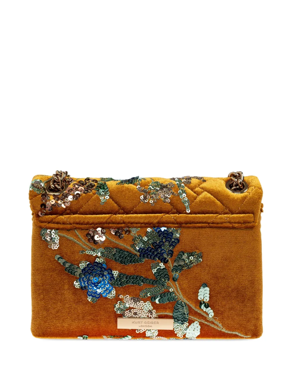 Kurt Geiger London Kensington fluwelen gewatteerde mini-schoudertas met pailletten Bruin