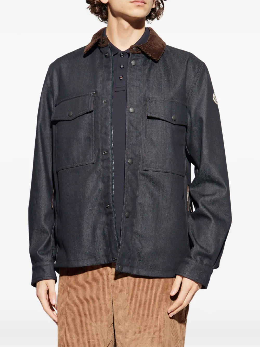 Moncler Jack met ribfluwelen kraag en opgestikte zakken Blauw