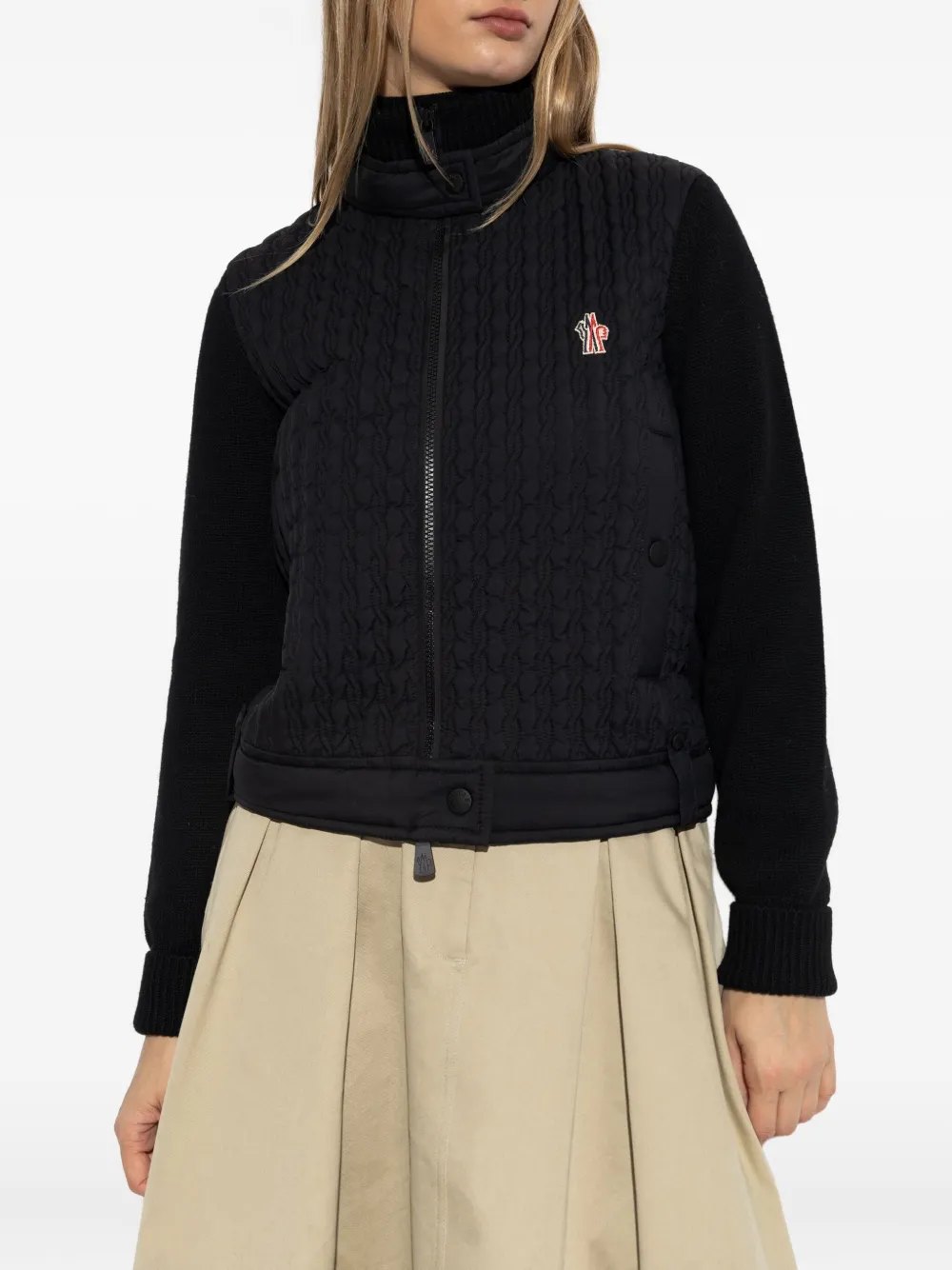 Moncler Quilted Panelled Cardigan In Black