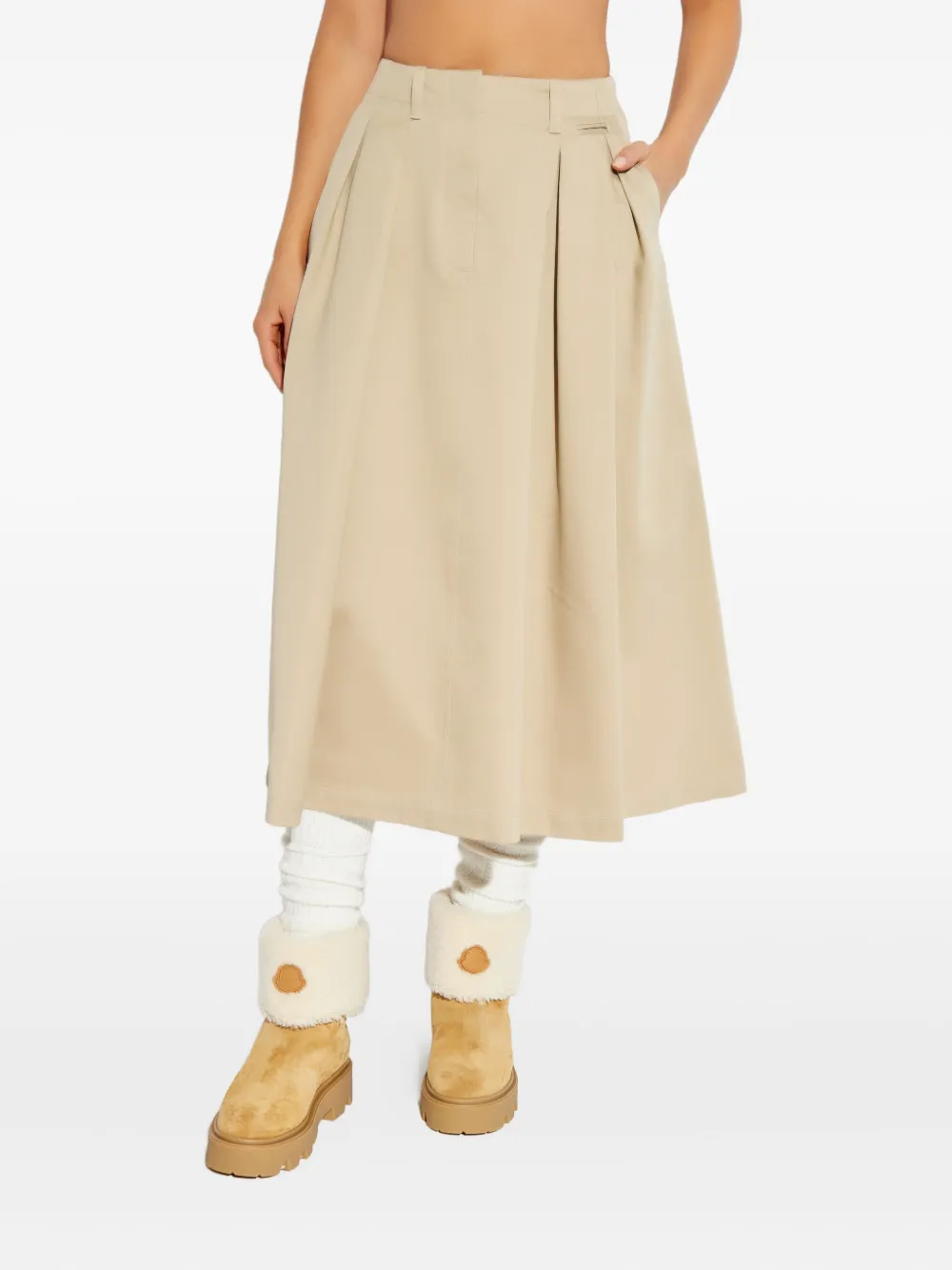 Moncler Pleated Midi A-line Skirt In Neutral