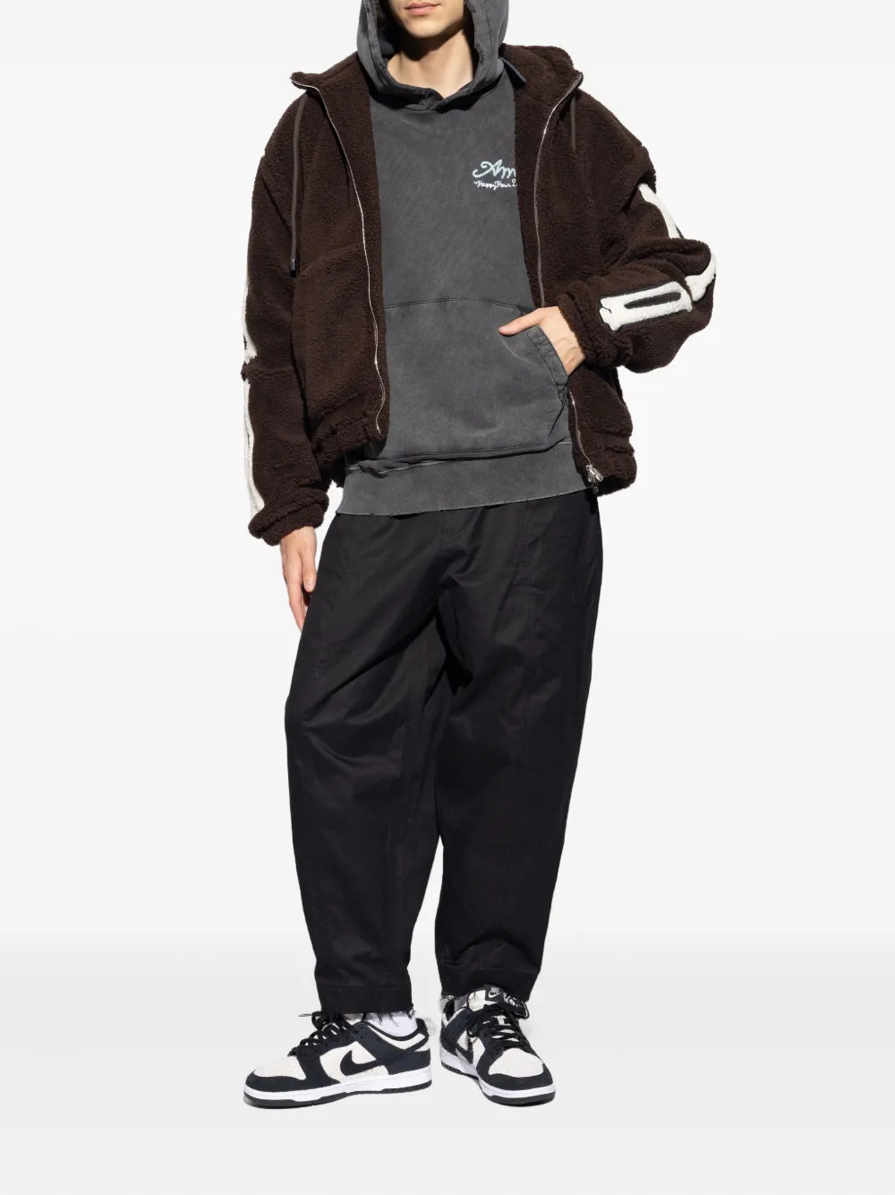 Amiri Zip-up Bone-detail Hoodie In Brown