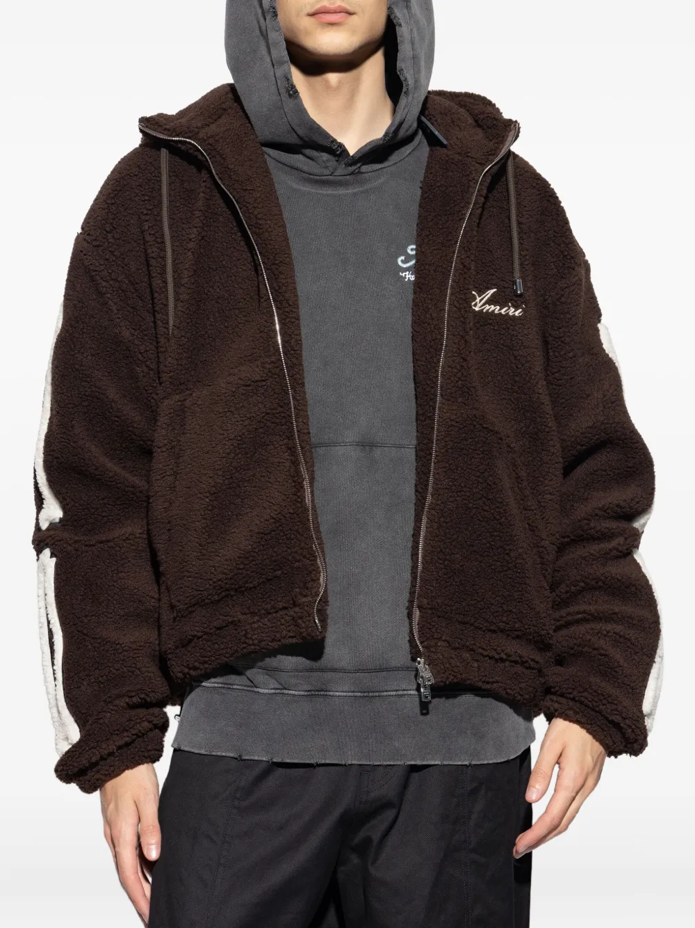 Amiri Zip-up Bone-detail Hoodie In Brown