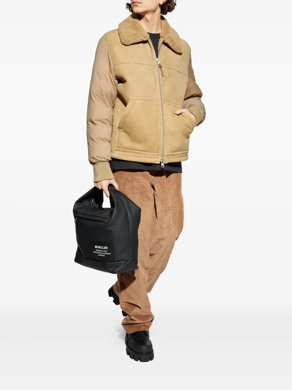 Moncler Tonnay Shearling Padded Jacket In Brown