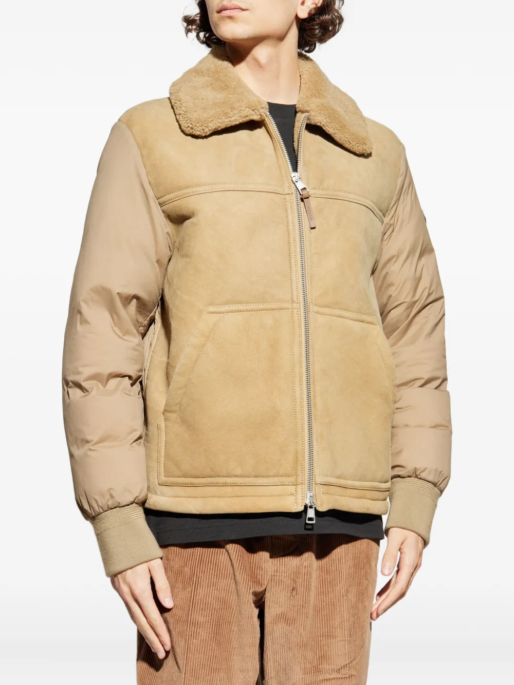 Moncler Tonnay Shearling Padded Jacket In Brown