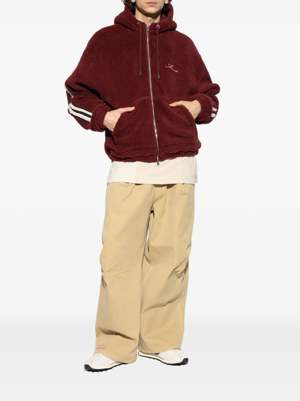Amiri Bone-detail Zip-up Hoodie In Red